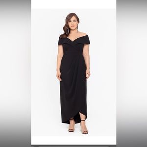 Xscape Black Off-Shoulder Midi Dress